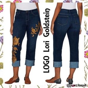 LOGO-Lori Goldstein Straight Leg Crop Sequin Jeans